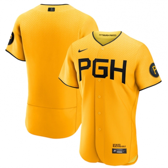 Men Pittsburgh Pirates Blank Gold 2023 City Connect Flex Base Stitched Jersey